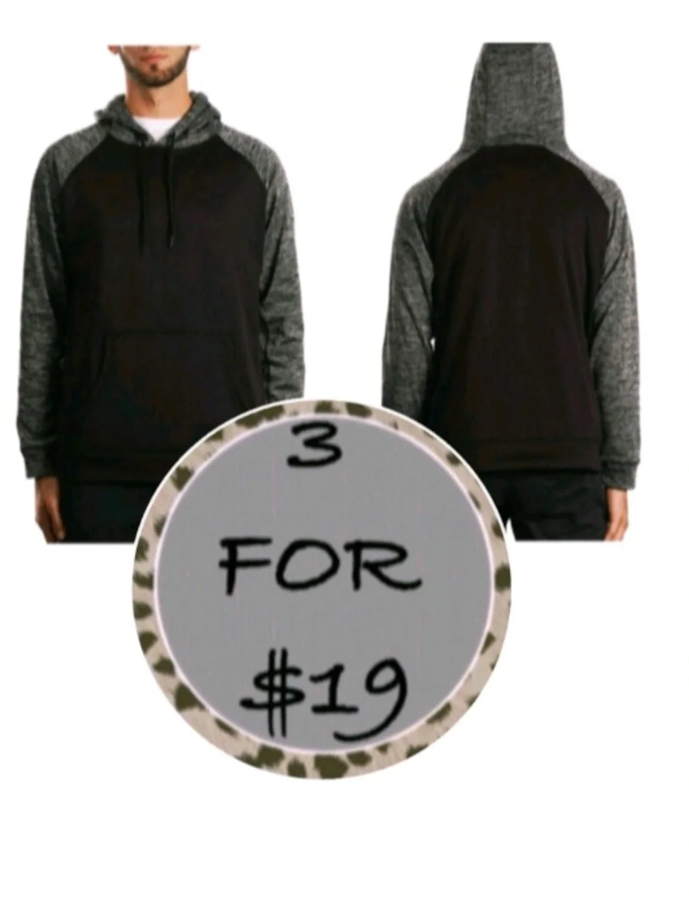 3/$19 Black and gray color block fleece lined long sleeve hoodie sweatshirt